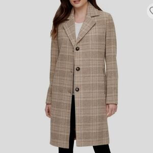 Nwt. DKNY Women's Plaid TAN /GREY/ BEIGE Walker Wool Coat